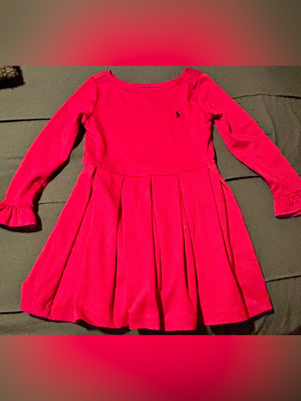 Polo by Ralph Lauren Girls' Bright Red Long-Sleeve Pleated Dress